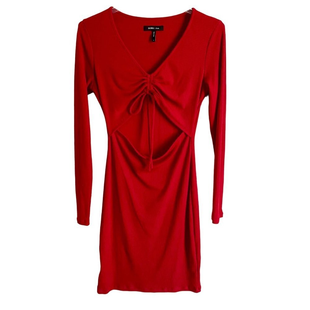 BCBG Paris Red Long Sleeve Cut-Out Bodycon Dress Women's Small NEW